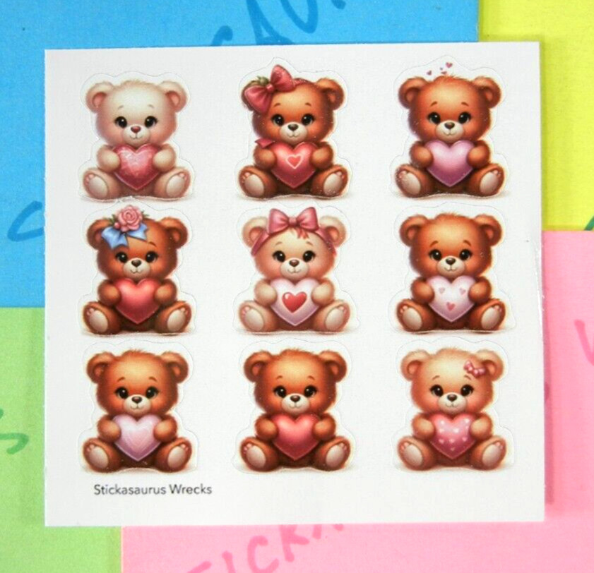 Teddy Bears & Hearts Mini Sticker Sheet Style 3