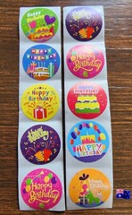 50pcs Colourful Happy Birthday Stickers 2.5cm For Gifts, Scrapbooking