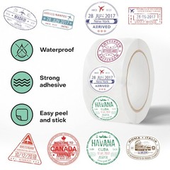 Cute Passport Stamp Series Roll Stickers (500 Pcs/Roll) – PVC Decorative Decals