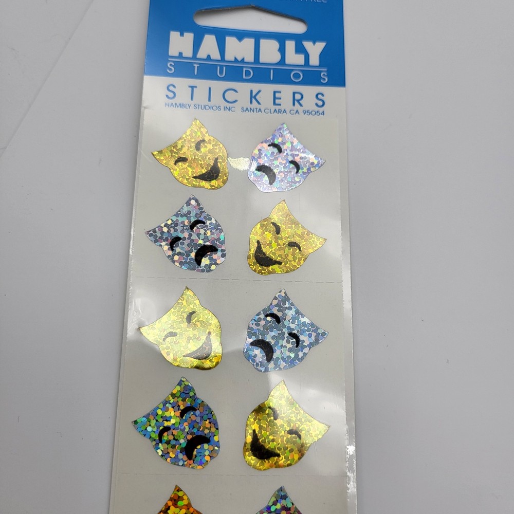 Vintage Holo Stickers Theater Comedy tragedy face mask 1 sheet