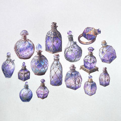Potion Perfume Bottle Stickers Purple Junk Journal Collage Scrapbook