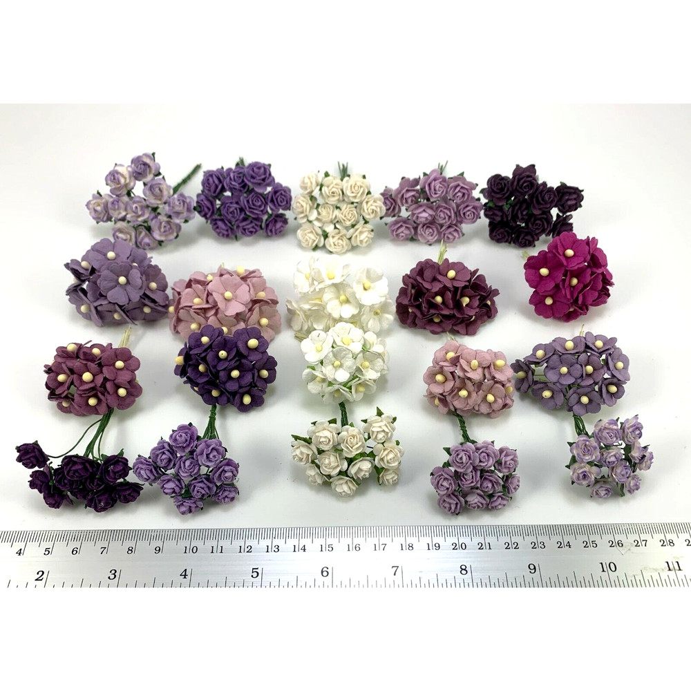 200 MIXED 4 Designs Mini – Small Cottage Rose Paper Flower (R&S- Kit Purple A)