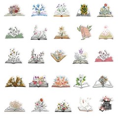 50pcs Book Lover Vinyl Stickers, Flower In The Book, Love Books, Reading, 024