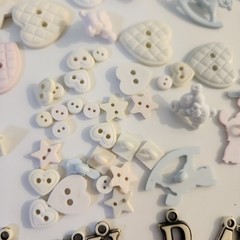 UNUSED Decorative Buttons PASTEL BABY HEARTS STARS BRADS Craft Sewing Scrapbook