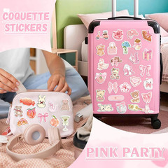 100Pcs Cute Aesthetic Coquette Stickers Aesthetic Pink Bow Tie Stickers for Wate
