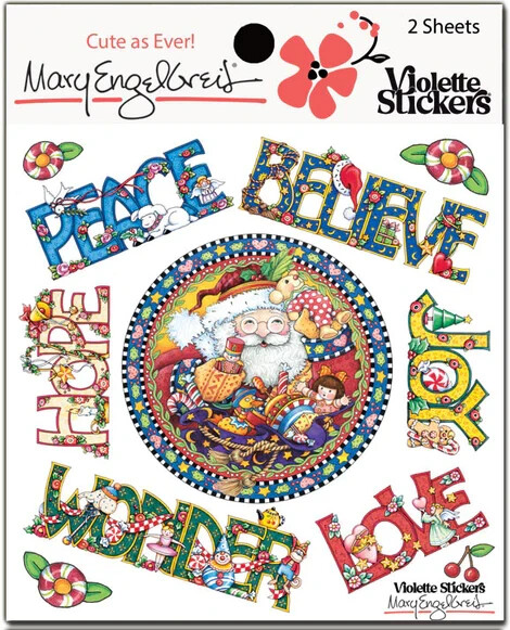 Mary Engelbreit Stickers 2 Sheets Whimsical Believe Christmas Santa Peace Joy