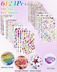 6124Pcs Gem Stickers-Self-Adhesive Face Jewelry Stickers, Acrylic Gems DIY Craft