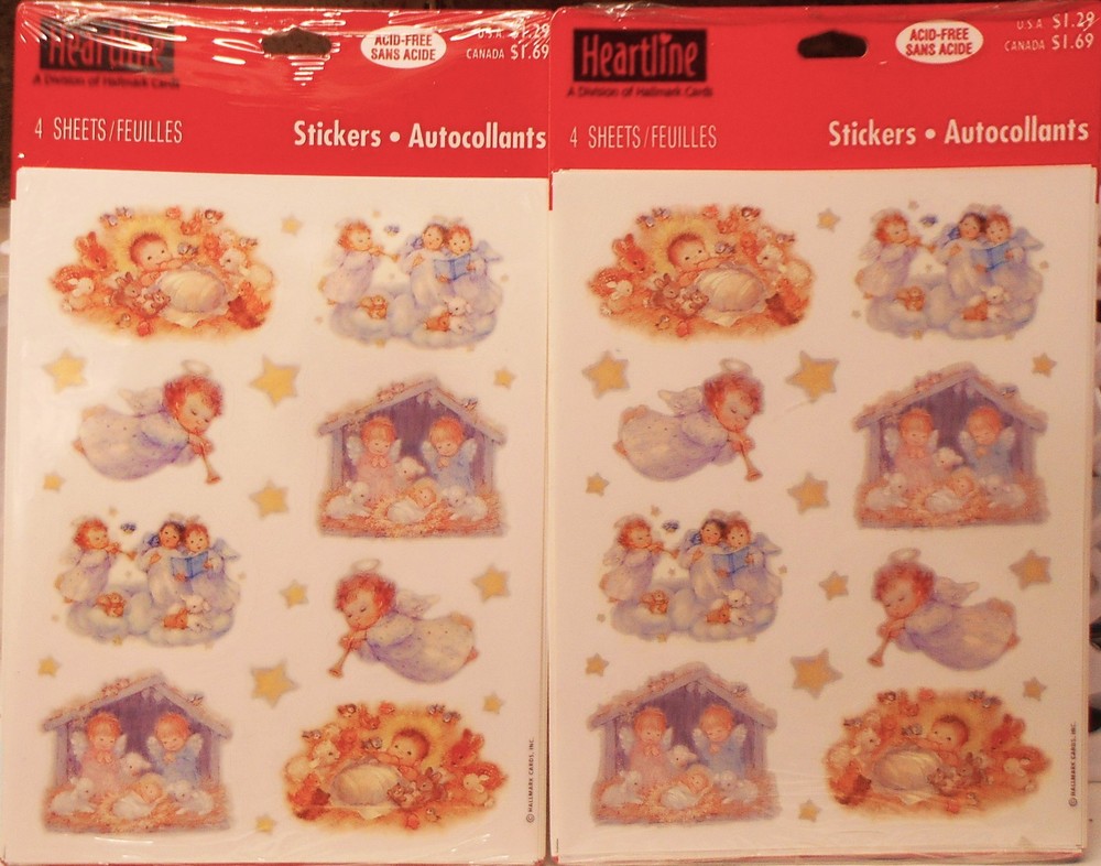 2 NOS Vintage Heartline Hallmark Sticker Packages SEALED Sweet Angels Nativity