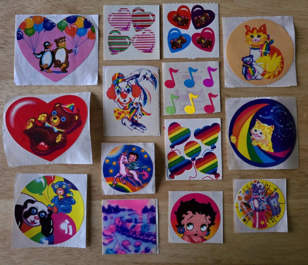 Vintage LISA FRANK Sticker Lot BETTY BOOP Bears HEARTS Cats CLOWN