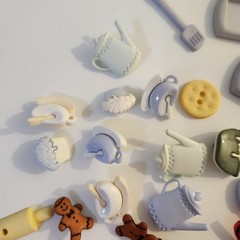 UNUSED Decorative Buttons BAKING COOKIES TEA SET Crafts Sewing Scrapbook