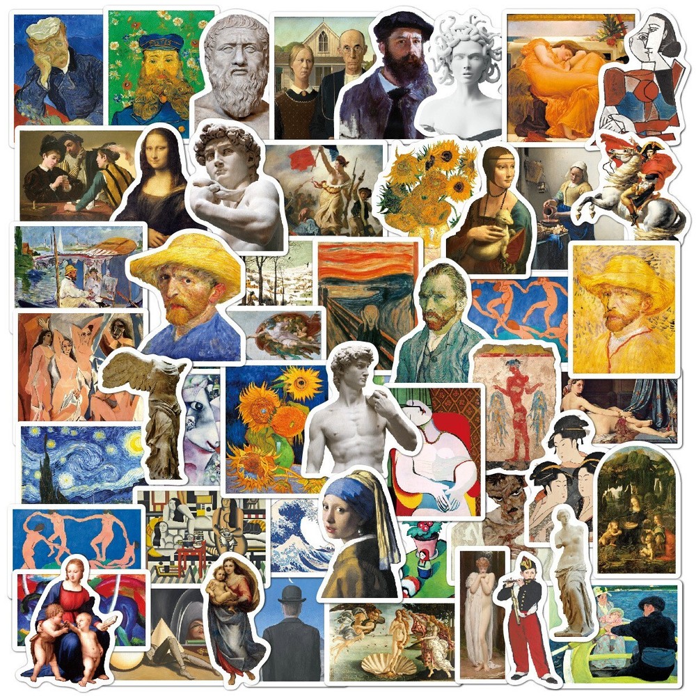 50pcs Famous Painting Vinyl Stickers, Artist Monet Van Gogh,002