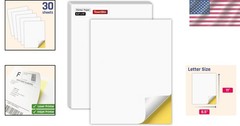 30 Pack Matte White Sticker Paper for Easy Laser & Inkjet Printing – 8.5″ x 11″
