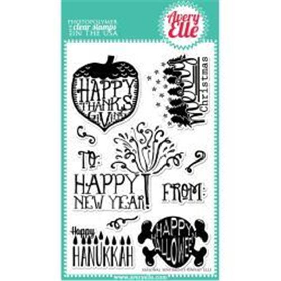 Avery Elle Clear Cling Stamps SEASONAL SENTIMENTS 10 Stamps