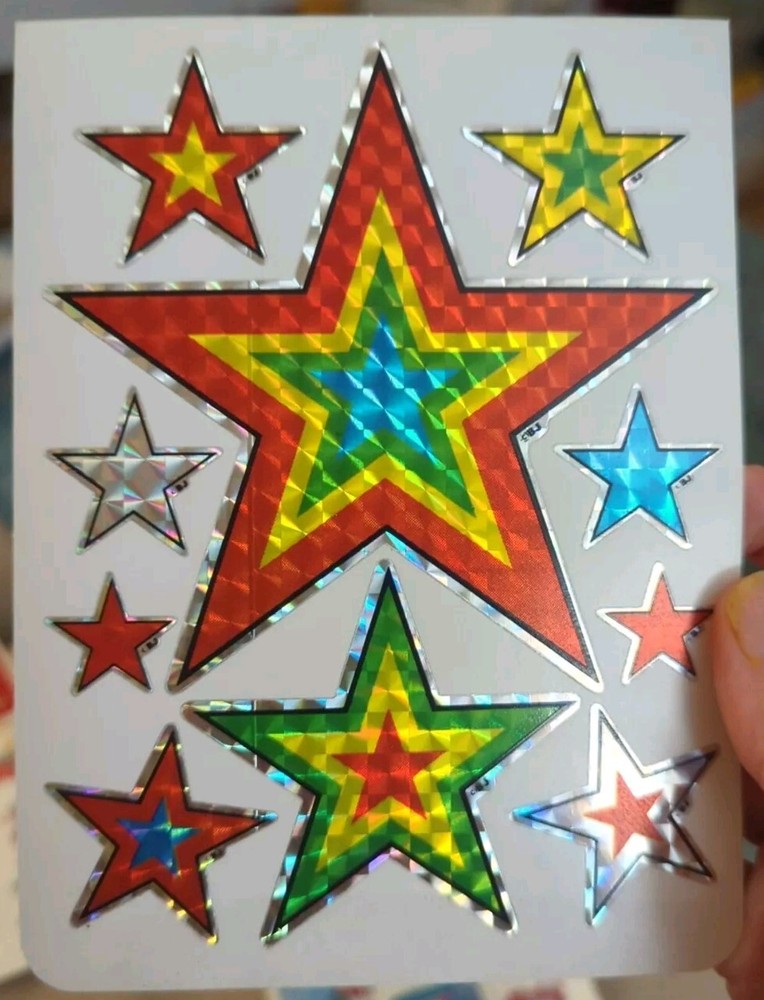 Vintage Stickers BJ Decal Specialties Super Stickers Prism Rainbow Stars 1 Sheet