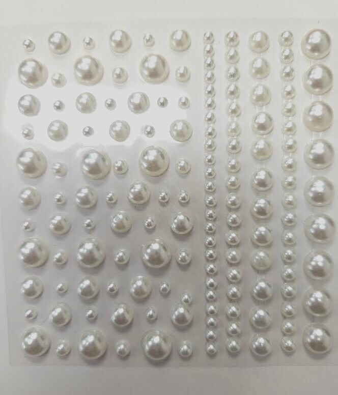 CraftbuddyUS 151pcs x 3,4,5&8mm,PEARL ROUND Self Adhesive Gems Wedding
