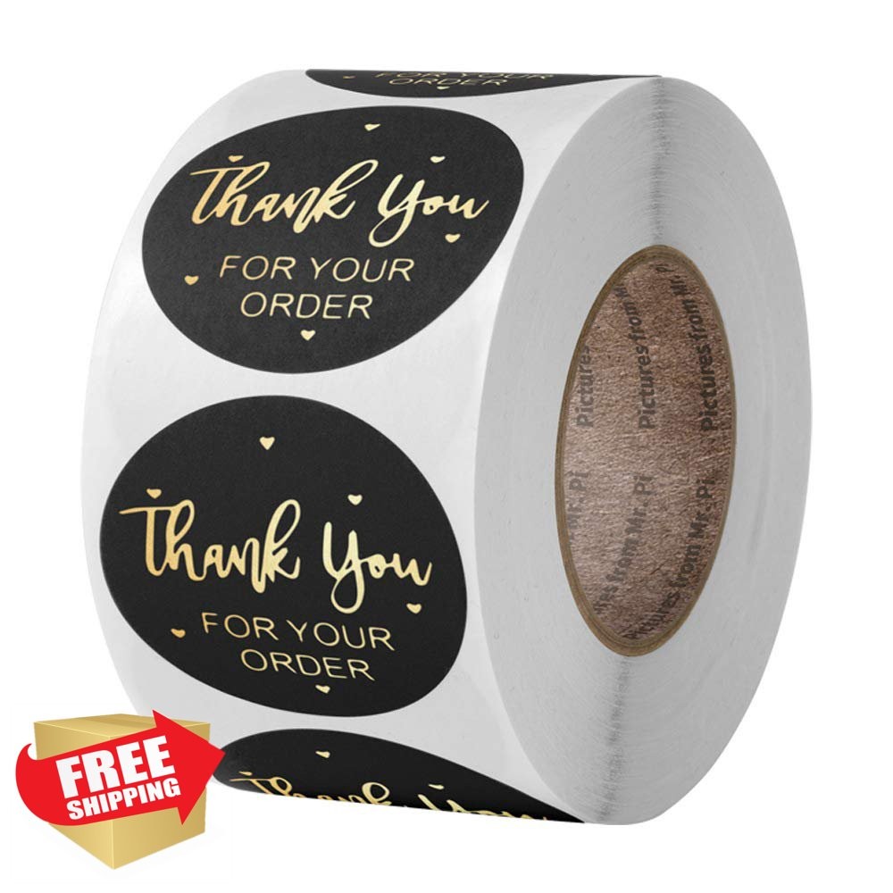 Henalog Thank You Stickers Black 1 inch 500 Pcs
