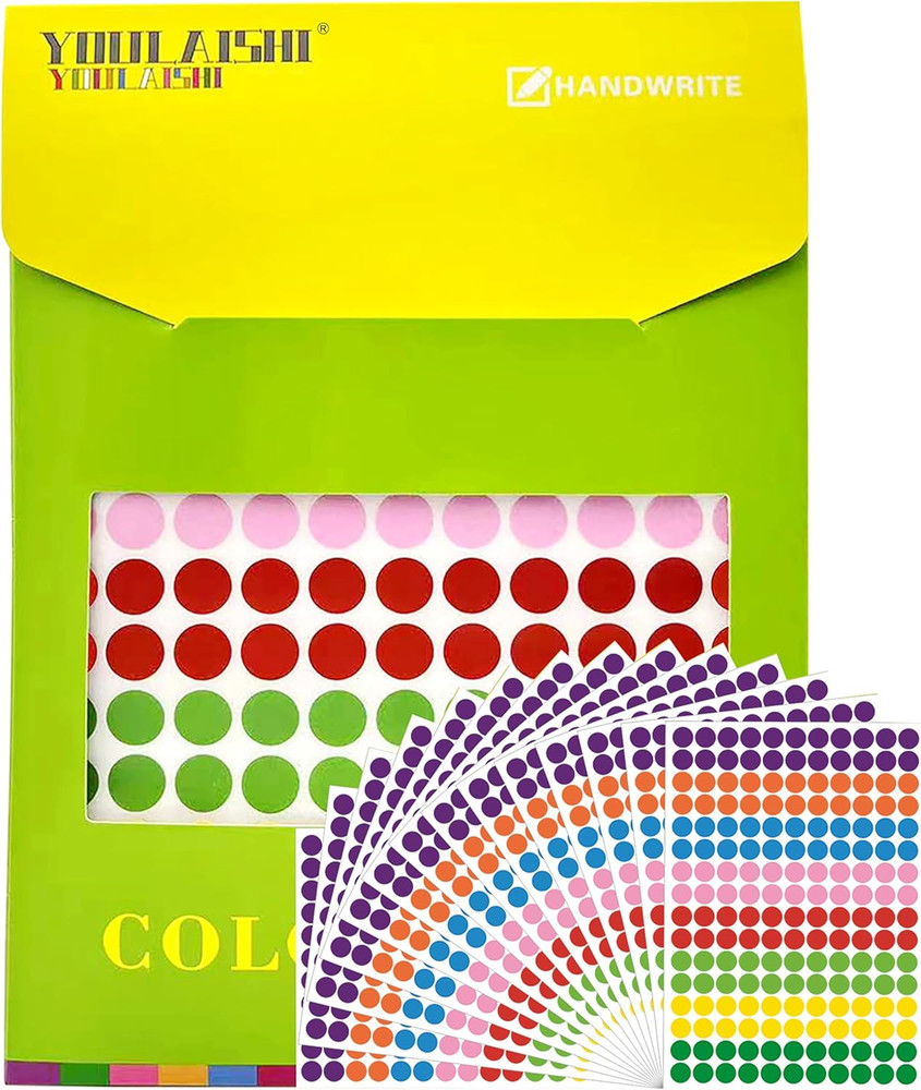 8800 PCS Colored Dot Stickers 1/2 Inch Round Dot Stickers Small 8 Color Coding L