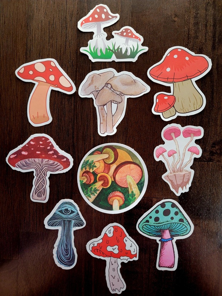 STICKERS x 10 Red Mushroom Garden Forest Mushrooms Third Eye Delic FEBG4