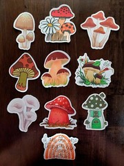 STICKERS x 10 Mushroom Inspiration Mushrooms Rainbow Cute Garden Sticker FEBF5