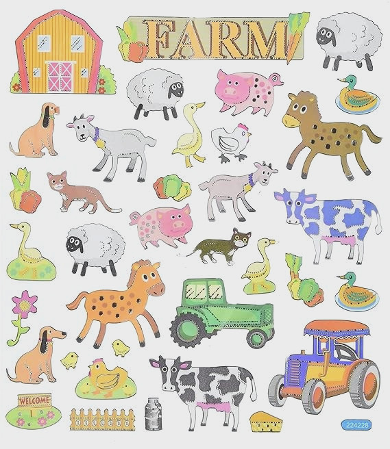 Farm Barn Tractor Goose Pig Sheep Cow Rooster Goat StickerKIng Foil Stickers