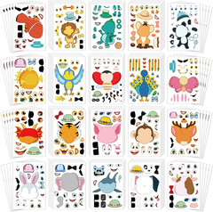100 Sheets Make a Face Stickers for Kids, 20 Styles Waterproof Animal Stickers
