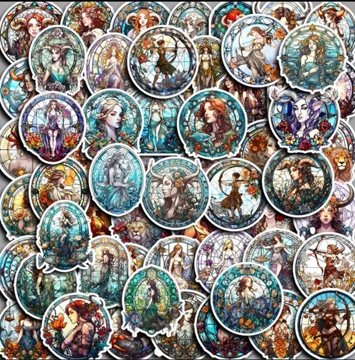 10pcs Astrology Zodiac Constellation Stained Glass Window Stickers- DIY