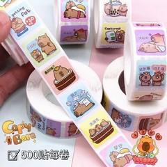 500 Sheets/Roll Cute Kapibara Coiled Stickers – Waterproof PET Decals for DIY Jo