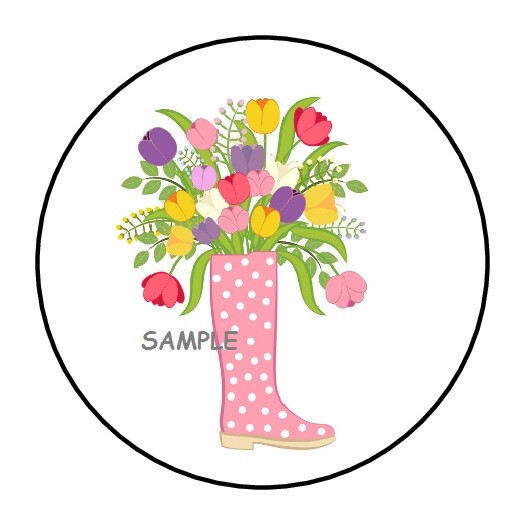 30 FLORAL RAINBOOT ENVELOPE SEALS LABELS STICKERS 1.5″ ROUND FLOWERS TULIPS GIFT