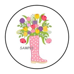 30 FLORAL RAINBOOT ENVELOPE SEALS LABELS STICKERS 1.5″ ROUND FLOWERS TULIPS GIFT