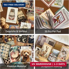 300 Pcs Vintage Washi Stickers Book | Ephemera Pack, 6 Theme Sets for Journaling
