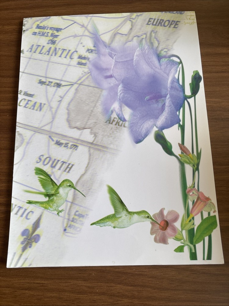 NWT Rare Vintage Creative Stationary Notebook Hummingbird Orchid Map 8.5×11