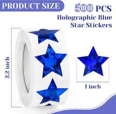 500 PCS Holographic Blue Star Stickers, 1 Inch Self Adhesive Metallic Glitter Fo