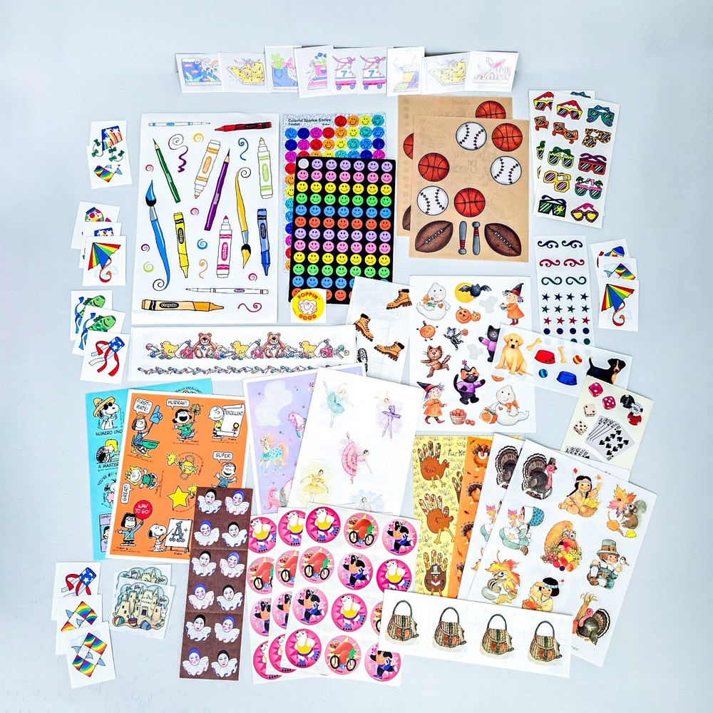 🌈 Huge VTG Stickers Lot 1980s-2000s Hallmark Trend Sandylion Crayola 25+ Sheets