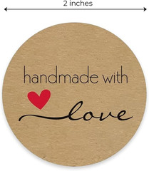 2″ round Natural Brown Kraft Handmade with Love Stickers/Roll of 500 Labels/Home