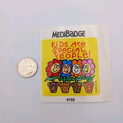 Retro Kids Are Special People Sticker Medibadge Colorful Anthropomorphic Flowers