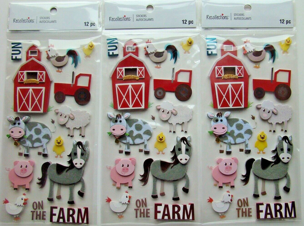 FUN ON THE FARM LOT OF 3 Recollections Stickers NEW! 369706 animals barn tractor