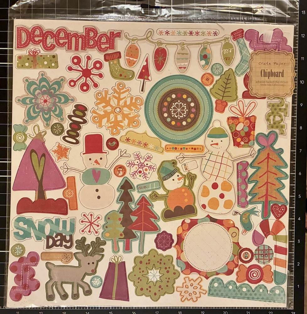 Crate Paper SNOW DAY 12×12 Chipboard Stickers Christmas/Winter Themed RARE