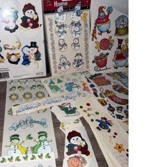 Vintage Christmas Sticker & Rub On Transfers Lot Snowman Stocking Holiday Craft