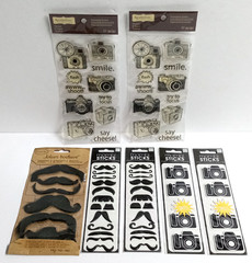 Scrapbooking Sticker Lot of 7 Packages Mustache Camera Moustache Dimensional