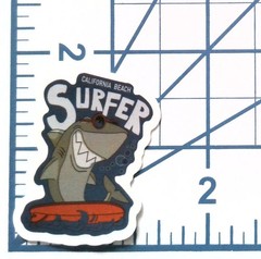 California Beach Surfer Shark Vinyl Sticker Die Cut Surfboard Ocean Decal Fun
