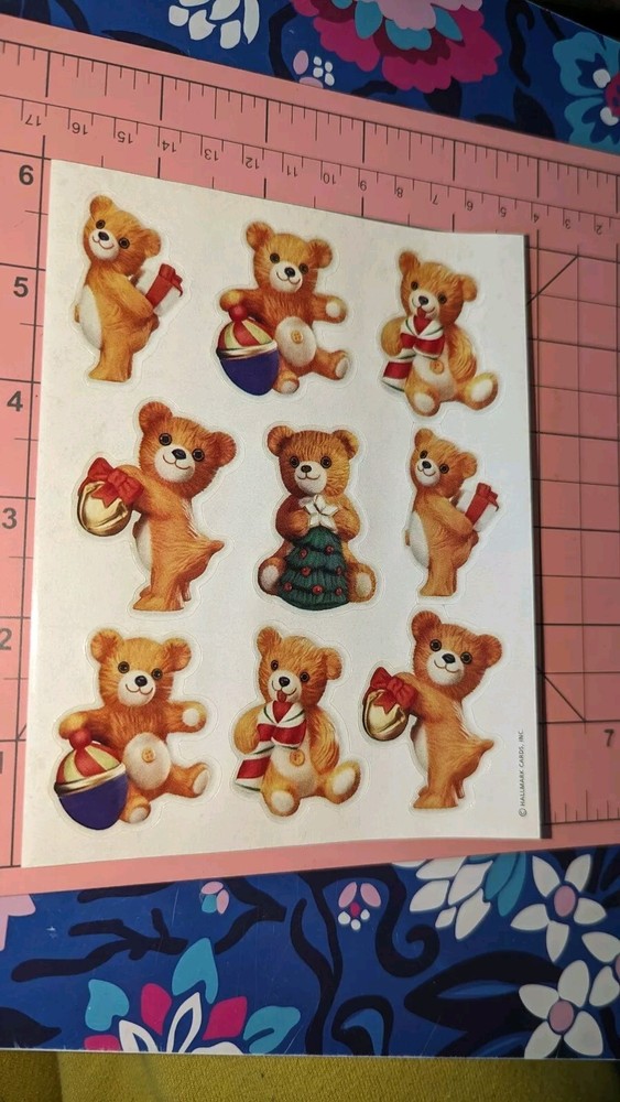 Vintage Hallmark Stickers Christmas Teddy Bears 1 Sheet READ