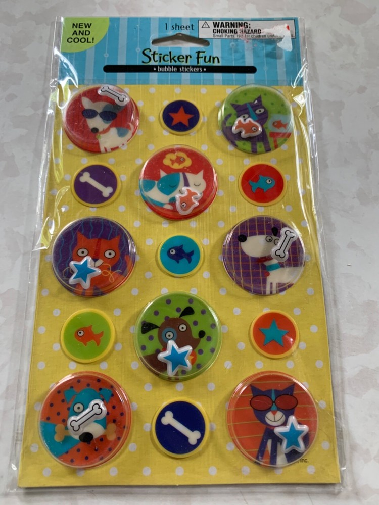 STICKER FUN BUBBLE 3D STICKERS MOVEABLE PIECES CAT AND DOG BUBBLE STICKERS