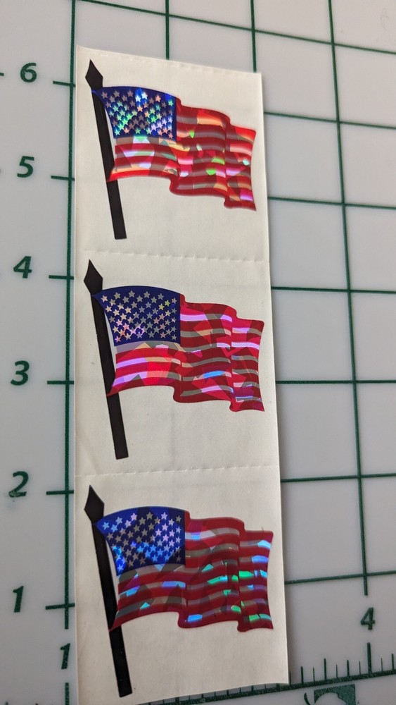 Vintage Sandylion Stickers American Flags 1 Strip Of 3 Modules