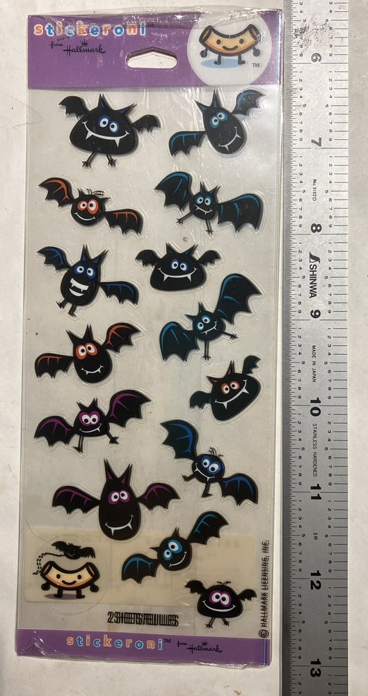 LOT OF 2 sheets Hallmark Stickeroni Stickers Halloween black BATS NEW NIP USA