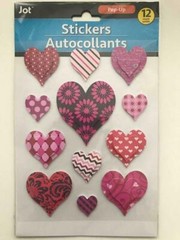 JOT HEARTS (Various Size + Colors) THEME 3D POP-UP STICKER SHEET (12 STICKERS)