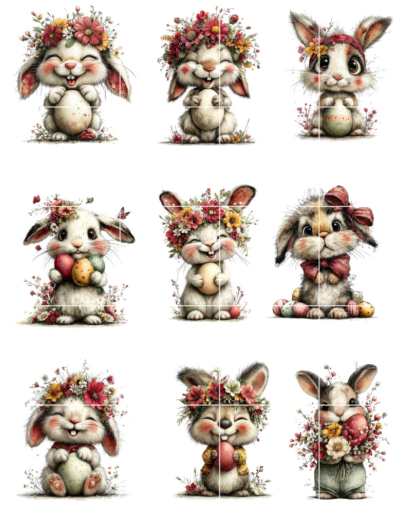 Whimsical Bunnies Easter Card Topper Collage Supply Scrapbook Junk Journal Craft