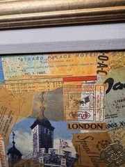 1950s 60s Framed Travel England London Scrapbooking Collage Coins 24 X 16”