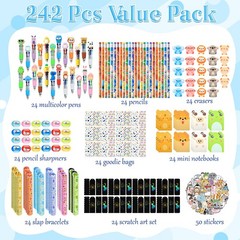 24 PCS Birthday Goodie Bags Stationery Pack Multicolor Pen Notebook Eraser