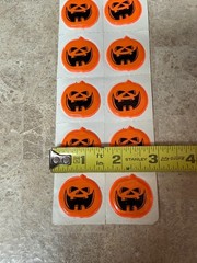 Vtg Puffy Pumpkin Stickers Halloween Jack‑O‑Lantern Sheet 12pcs Craft Decor 1″