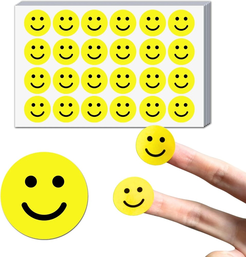 600 PCS – 1″ Smiling Happy Smile Face Stickers, Yellow